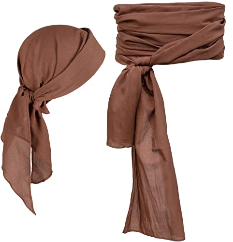Joy Join Piraten-Zubehör: Übergröße Piratenschal, Gürtel, Taillenschärpe und Piraten-Kopftuch, Bandanas für Halloween, Damen und Herren, Braun, Übergröße