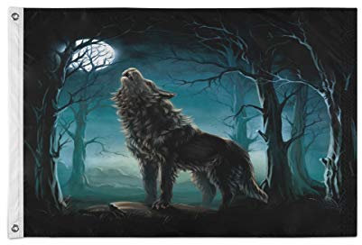 3x5 FT Gartenflagge, Tier, Wilder Wolf, Polyester, Fliegende Flagge, Banner mit Ösen für Haus, Hof, Garten, Festival-Dekoration