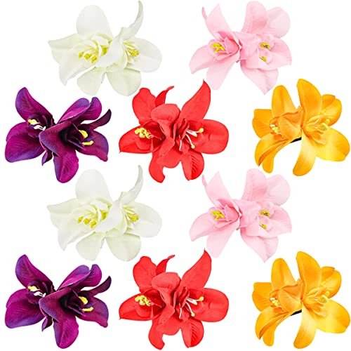 FERCAISH Böhmische Blumen-Haarnadel, künstliche tropische Blume, Haarspange für den Urlaub am Meer, Braut-Haar-Accessoires, 10 Farben, Orchidee, Haarnadel für Frauen und Mädchen
