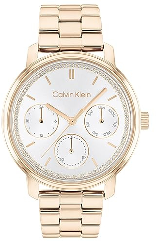 Calvin Klein Multi Zifferblatt Quarz Uhr für Damen mit Rotgoldfarbenes Edelstahlarmband - 25200178