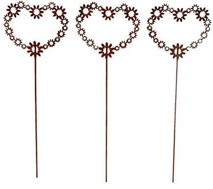 Storm's Gartenzaubereien Gartenstecker Deko- Herzen mit Blüten 3er Set zum Stecken in Rostoptik 34,5cm hoch für Hochzeit und Garten