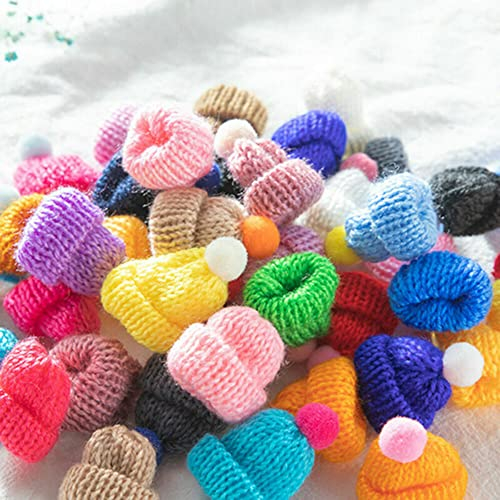 OrangeClub 50 Stück DIY Mini Hüte Miniatur Strickmützen Lollipop Dekorationen DIY Geschenkdekoration Christbaumschmuck Weinflasche Abdeckung Schmuck Schlüsselanhänger Zubehör (Gemischte Farbe)