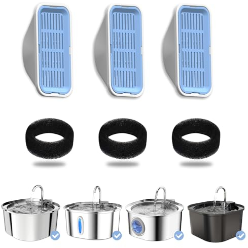 Katzen-Wasserbrunnenfilter, Ersatz- und Vorfilterschwämme für 3,2 L/108 oz automatischen Haustierbrunnen, Hundewasserspender, 3er-Pack Filter und 3 Vorfilterschwämme, Schaumstofffilter