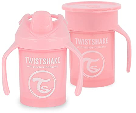 Twistshake Tazas Antiderrame Para Bebés - Juego De 2 | 1x Taza 360 + 1x Taza Mini | Biberón De Aprendizaje A Prueba De Fugas | Sin BPA | Biberón De Entrenamiento Para Niños | Rosa