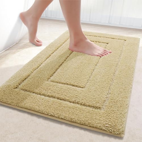 Homaxy Mikrofaser Badezimmerteppich rutschfest Waschbar Badematte Weiche Badteppich Wasserabsorbierend Badvorleger für Badezimmer - 60x90cm,Beige