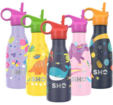 SHO Kids Bottle – Original 2.0 – Ultimative isolierte, doppelwandige Edelstahl-Vakuumflasche & Wasserflasche – 12 Stunden heiß & 24 Stunden kalt – 260 ml – BPA-frei (260 ml, unter dem Meer mit