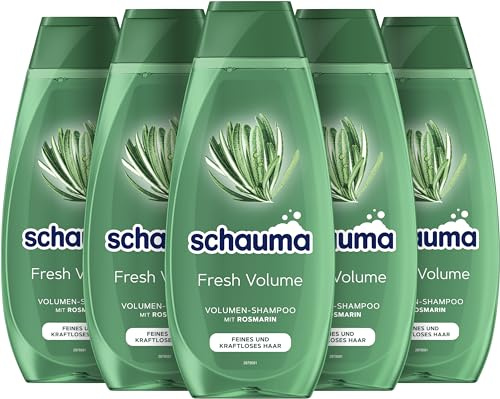 Schauma Schwarzkopf Volumen-Shampoo Fresh Volume (5x 400 ml), Haarshampoo erfrischt und kräftigt den Haaransatz, Shampoo für feines und kraftloses Haar, mit Rosmarin