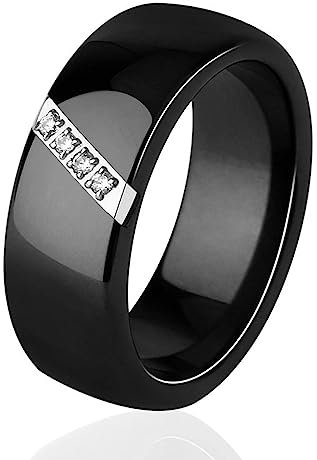 GONMFKM Mode Keramik Schmuck Damen Ring 8Mm Schwarz One Slash Kristall Versprechen Ehering Mutter Geschenke Schmuck Schwarz