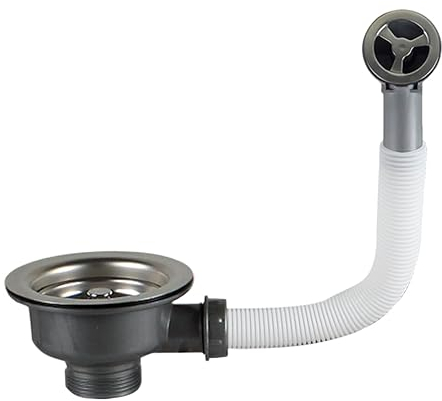 SopimusZ Válvula de desagüe para fregadero, interfaz redonda, acero inoxidable, 114 mm, con rebosadero (redondo)