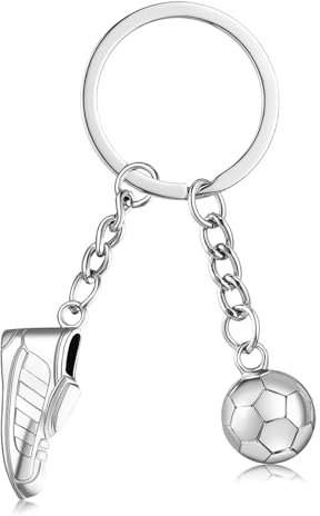 Patelai 1 Stück Fußball Schlüsselanhänger für Jungen Silber Schlüsselanhänger mit Fußballschuh und Ball Fußball Anhänger Sportfan Schlüsselanhänger Fußballfans Geschenk für Männer Frauen (Stilvoll)
