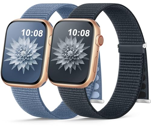 2 Stück Nylon Armband Kompatibel mit Apple Watch Armband 40mm 41mm 42mm 38mm 46mm 45mm 44mm 49mm Gewebtes Klettverschluss Sport Loop Armbänder für iWatch SE Ultra Series 10 9 8 7 6 5 4 3 2 1