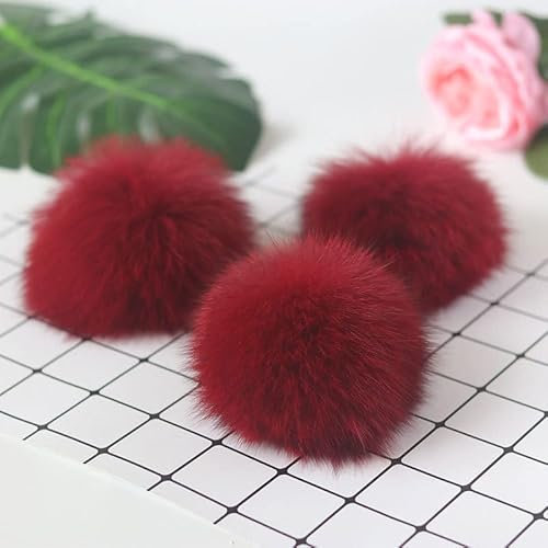 10 Stück 8CM Kunstfell Pompon,Kunstfell Bommel Fellbommel für Mützen Tasche Beanies Taschenanhänger Schlüsselanhänger Fellbommel DIY Fell Pom Poms für Schuhe Schals Anhängern Dekoration -Weinrot
