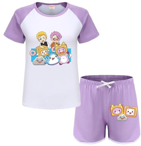 OAIXIUR Girls Foxy and Boxy Pjs Sets Kids Foxy Casual T shirts and Shorts 2Pcs Boxy Sportswear Sets (Violet-1,9-10 Years,9 Years,10 Years)