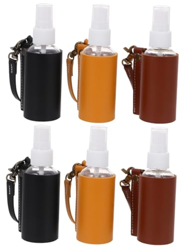 MAGICLULU 6 Pcs Spray Bottle Skin Travel Bottles Hand Sanitizer Bottles Keychain Key Fob Container with Lid Plastic Containers Perfume Bottles with Pu Cover Travel Bottle with Holder Mini