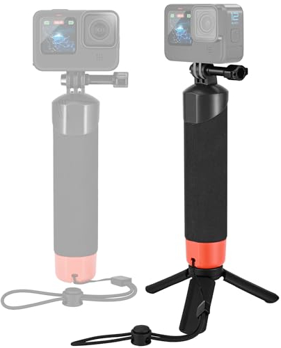 Vkesen Empuñadura Flotante para GoPro, Palo Impermeable + Mini trípode (Juego de accesorios) Compatible con GoPro Hero 13/12/11/10/9/8/7/6/Max, DJI Osmo Action, AKASO, WOLFANG y otras cámaras de acció