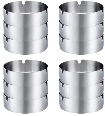 Pack de 12 Ceniceros, Ceniceros, Cenicero Redondo de Acero Inoxidable, Cenicero de Acero Inoxidable de 8cm para Bares, Restaurantes y Dormitorios, para Uso Interior y Exterior