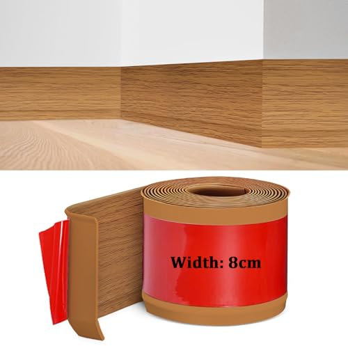 Battiscopa in PVC, Battiscopa Rovere Giallo 8 cm x 3 metri, Battiscopa Adesivo Binario di Transizione del Gap nel Muro, Battiscopa Decorativi, Battiscopa PVC per Cucina, Bagno, Soggiorno