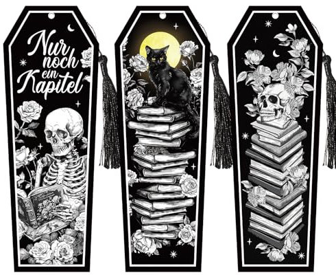 30 Stück Gotik Schwarze Katze Lesezeichen,Nur noch Ein Kapitel Gotische Lesezeichen mit sprüchen, mit Skelett Gothic Buch Lesezeichen Geschenke für Lehrer, Studenten, Buchliebhaber