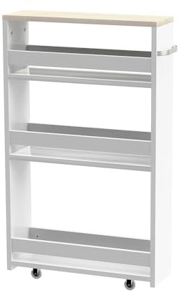 Fabulcozy Chariot de Rangement 3 Niveaux Desserte Chariot de Cuisine et de Salle de Bain Étagère de Rangement Mobile 48Lx15Ix80H cm