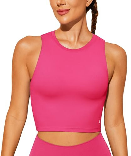 BAYDI Nudi - Soutien-gorge de sport pour femme - Sans armatures - Rembourré - Amovible - Haut fermé - Yoga - Fitness, Rose vif, L
