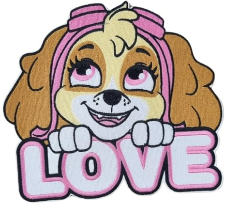 Comercial Mercera, Aufnäher Patches, Paw Patrol, Zeichen Skye Paw Patrol, Rosa Farbe, Aufnäher zum Aufbügeln Jackenrückseiten, T-Shirts oder Schulranzen, 100% Polyester, 16x18 Zentimeter
