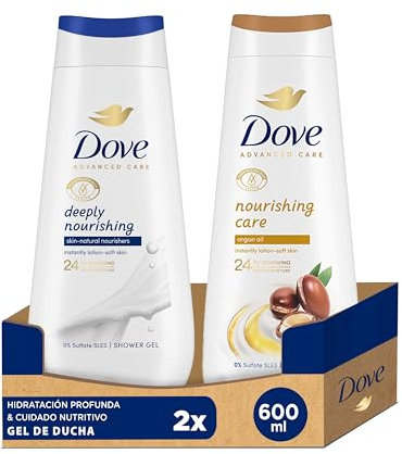 Dove Advanced Care Geles de Ducha Hidratación Profunda Hidratantes Naturales 600ml + Cuidado Nutritivo Aceite de Argán 600ml