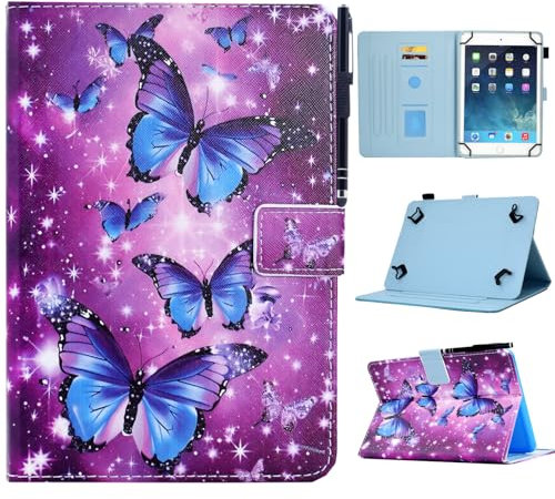KEROM Universal 10 Inch Tablet Case, Universal 10.1 Inch Tablet Case, Cute PU Leather Folio Stand Protective Cover for 9.5-10.5 Inch Tablets, Butterfly