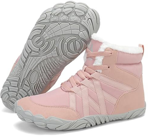 Mishansha Barefoot Shoes Invernali Uomo Stivaletti Scarponi Trekking Donna Inverno Scarpe Piedi Nudi Caldo Impermeabile Antiscivolo Stivali Pink 40 EU