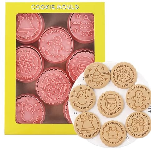 8 Pcs Christmas Cookie Cutter Set,Plastic Christmas Cookie Stamps for Cookie Dough, Pastry, Donut, Fondant, Sugarcraft, DIY, Cake Decoration Chocolate Mould Cookie