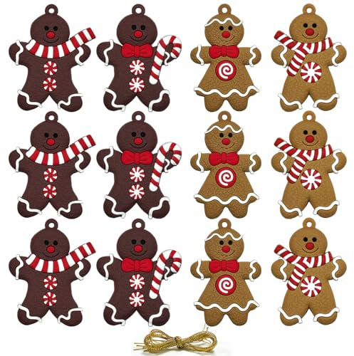 xiaoxiaozhijia 12 Stück Lebkuchenmann Anhänger,Weihnachtsschmuck,PVC Material,Traditionelle Lebkuchen-Weihnachtsdekoration Für Festliche Feiern Haushalt Parteien schmücken (Stil 2)