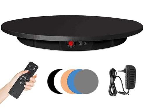 NzEupno Photography Turntable 16.5inch Motorized Rotating Display Stand 360 Degree with Remote Control Electric Turntable for Photo or Video, 3D Scanning,Black-42cm