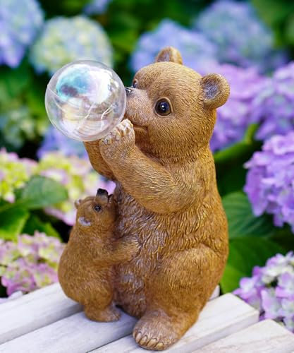 Braunbär-Statuen für den Garten, mit Solarlicht, Kunstharz, wasserdicht, Bär-Geschenke für draußen, Hof, Terrasse, Mutter, Geburtstagsgeschenk