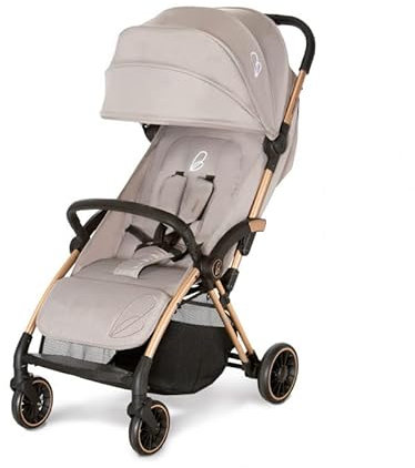 Asalvo PLIS PLAS Kinderwagen, Kinderwagen, bequem, ultraleicht, sicher, Verdeck mit Fenster und Bremse, handlich, kompakt zusammenklappbar, maximale Belastung 24 kg, Beige