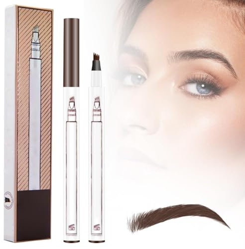 3D Magic Eyebrow Upgrade - Waterproof Brow Pencil with Micro-Fork Tip, 4-Head Split Long-lasting Eyebrow Tattoo Pen - Light Brown