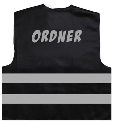 Ordner Sicherheitsdienst Warnweste BZW. Signalweste mit reflektierendem Aufdruck - Größe XXL / 3XL, Schwarz