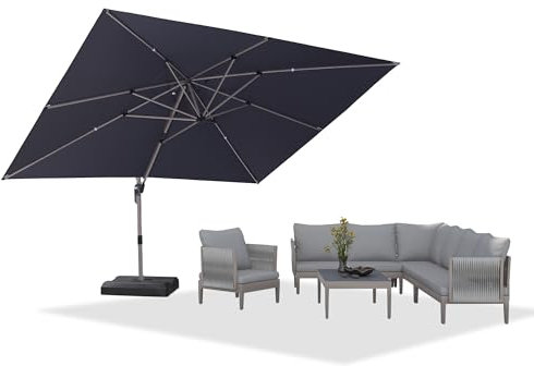 PURPLE LEAF Parasol Déporté 3 x 4 m Rectangulaire, Toit à Rotatif 360°, Protection UPF 50+, Parasol De Jardin Extérieur avec Poteau Champagne Suspendu en Aluminium, Pour Piscine, Terrasse, Gris acier