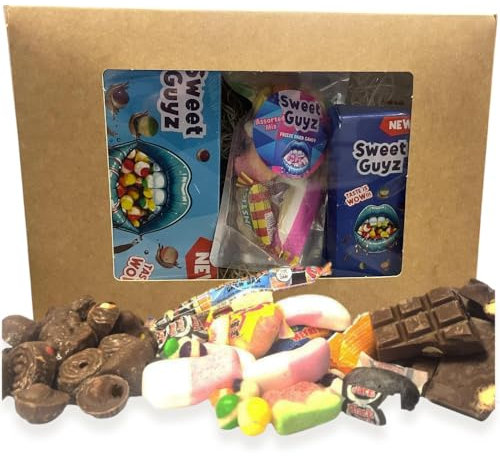 Sweet Guyz Freeze Dried Sweets Gift Box Hamper - Rainbow Bites, American Retro Candy Pick n Mix Pack Chocolate Rainbow Bar - UK Freeze-Dried Candy Snacks