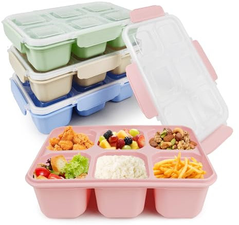 greenandlife 4 Pack Snack Containers, Reusable 6 Compartments Bento Snack Box, Meal Prep Lunch Containers for School Work Travel, Divided Food Storage for Kids Adults