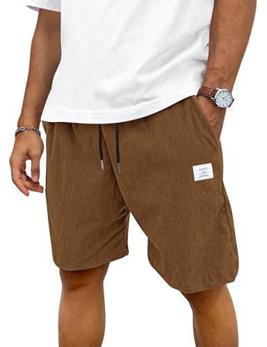TARAINYA Corduroy Kurze Hosen Herren Baumwolle Kordelzug Shorts Herren Sommer Stretch Freizeitshorts mit Taschen Braun XL