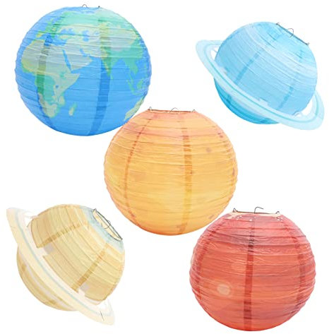 DOITOOL Bright Outer Space Paper Lanterns 5pcs Space Classroom Decorations Party Favor