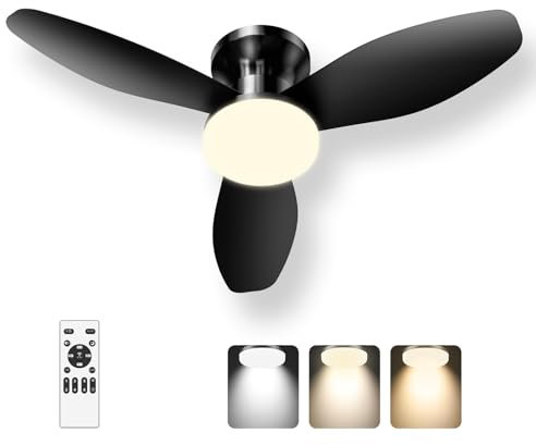 Deckenventilator mit Beleuchtung, 107cm 6 Geschwindigkeiten Deckenventilator mit Beleuchtung und Fernbedienung Leise, 3 Blatt LED dimmbar,Deckenventilator für Innenbereich, Wohnzimmer, Küche Schwarz