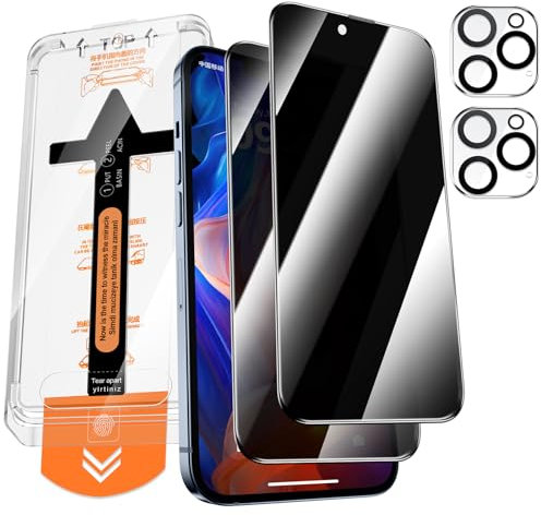 QUESPLE Panzerglas Sichtschutz für iPhone 13 Pro Max mit Kamera Schutz, [Auto-Installation] Anti-Spähen Full Screen Privatsphäre Schutzfolie, 9H Härte Gehärtetem Glas Displayschutzfolie, 2+2 Stück