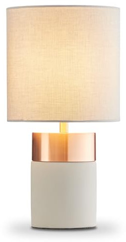 KHG Tischleuchte in grau mit Kupfer stilvolles Design aus Keramik & Metall, E27-Fassung, Kippschalter, ideal für Wohnzimmer, Schlafzimmer & Büro, kompakt (Höhe 38,5 cm, Ø 20 cm), Eurostecker 220 V.