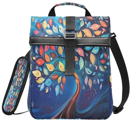 Lonchera aislada con parte superior enrollable para mujeres y hombres, remolinos de árbol de la vida, lonchera plegable con tapa enrollable, bolsa térmica reutilizable con correa para el hombro