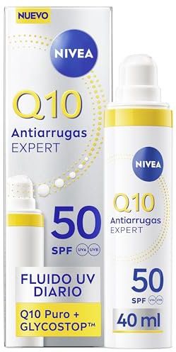 NIVEA Q10 Expert - Fluido UV Diario SPF50 - Crema Facial Hidratante Antiedad - Triple Defensa Antiarrugas - Con Q10 Puro y Glycostop - Ideal como Base de Maquillaje - Todo Tipo de Piel - 40 ml