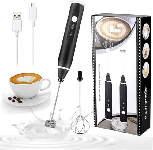 Espumador de Leche Recargable por USB, Mini Batidora de Huevo, Batidor Electrico 2 en 1, 2 Puntas de Diferentes Uso y 3 Velocidades, Para Preparar un Leche Espumosos y Cremoso para un Cafe Macchiato
