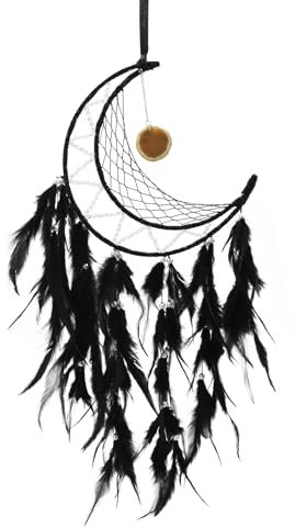 Auptiz Traumfänger Feder Bastelset, Wandbehang Mond Traumfänger, Boho Wanddek Zimmer Handgefertigt Feder Dreamcatcher, Zimmer Schlafzimmer Hochzeit Wandbehang Ornament für Home Auto Decor (Schwarz)