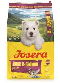 JOSERA Mini Ente & Lachs | 10 kg | Trockenfutter für kleine Junge Hunde | Junior | Glutenfreies Premiumfutter zur optimalen Entwicklung von Welpen bis 10 kg ab der 6. Woche | extra kleine Kroketten