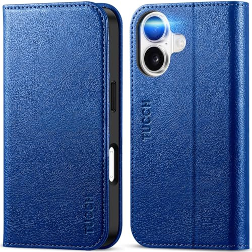 TUCCH Flip Card Wallet Case for iPhone 17 (6.3) 2025, Klein Blue | 3 Card Holders, RFID Blocking, Viewing Stand, Shockproof TPU, Premium PU Leather, Folding Folio Cover