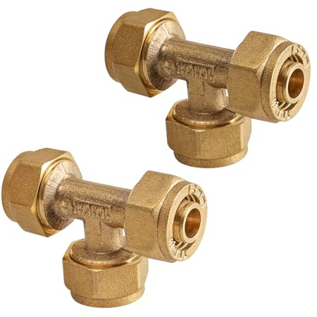 Tulov 2 Stück Schraubfitting T Stück 20 x 2,0mm Klemmringverschraubung,Schraubfitting Schraubfitting，Klemmringverschraubung für Mehrschichtverbundrohr und Aluverbundrohr,DVGW,Klemmverschraubung